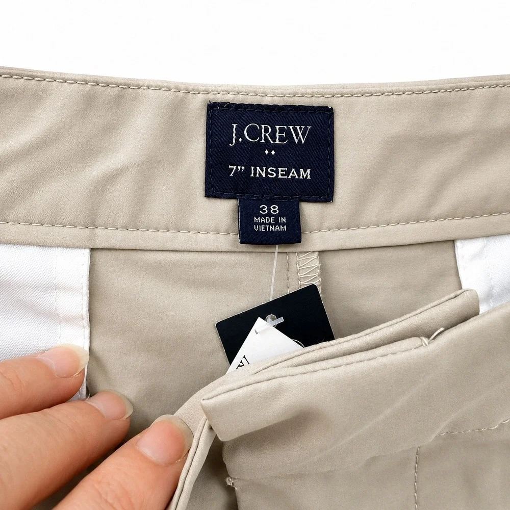 J.Crew Mens 7 Inch Tech Shorts Stone Beige Tan Size 38 NWT